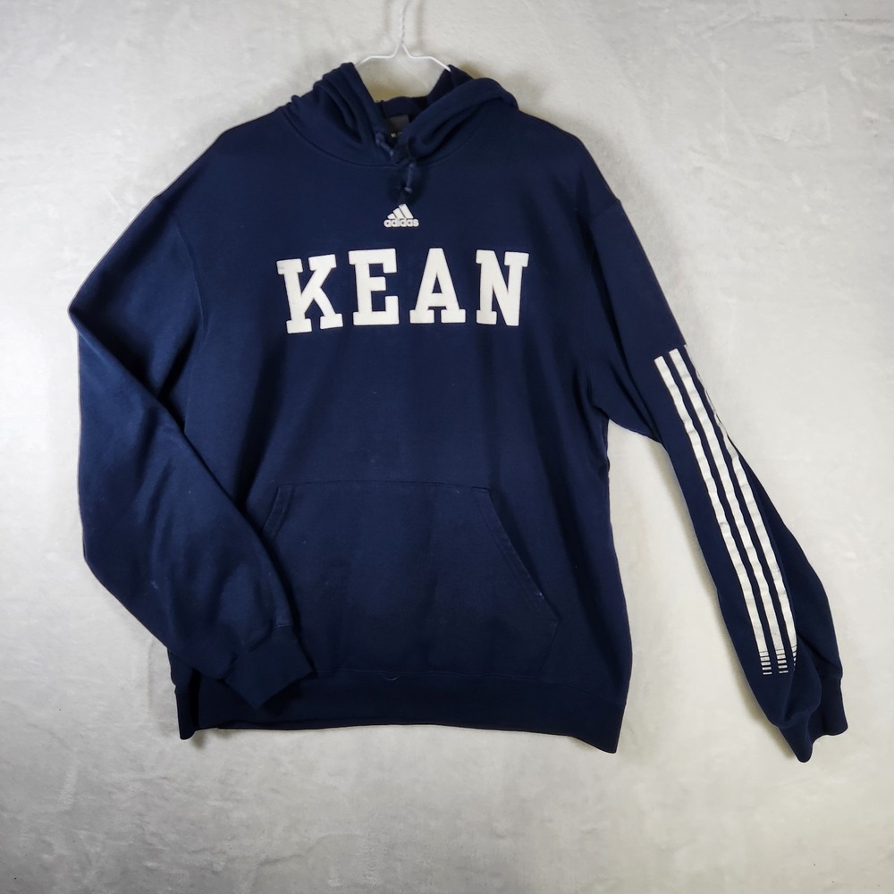 Adidas Kean University‎ Hoodie Navy Blue Sweatshirt 3-Stripes Pullover L